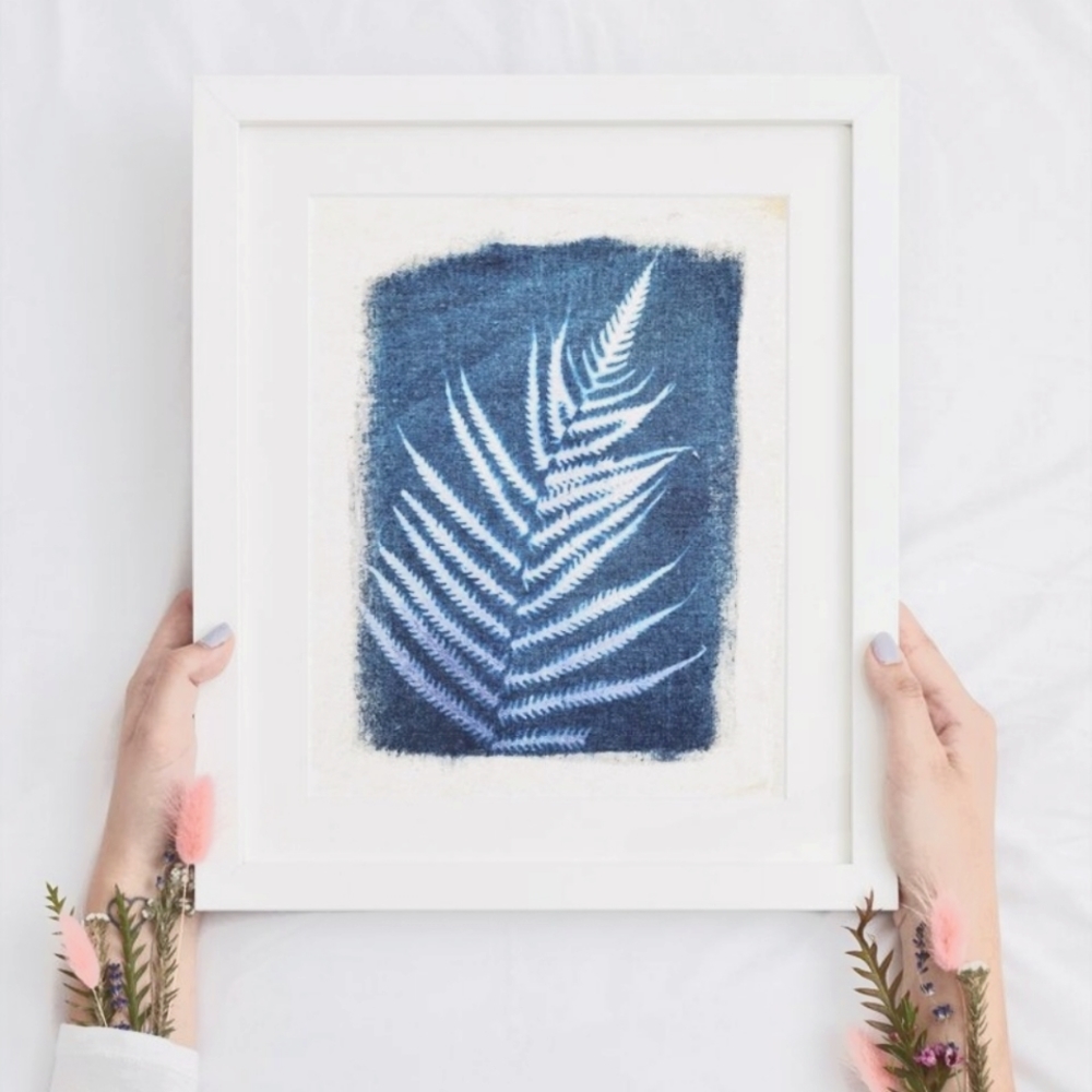 Fern Cyanotype Raw Canvas Botanical Floral Blue Print Textile Artwork Unframed